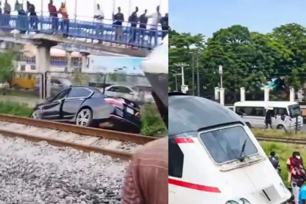 Train collide with car at the railway crossing near PWD Bus Stop in Ikeja, Lagos State